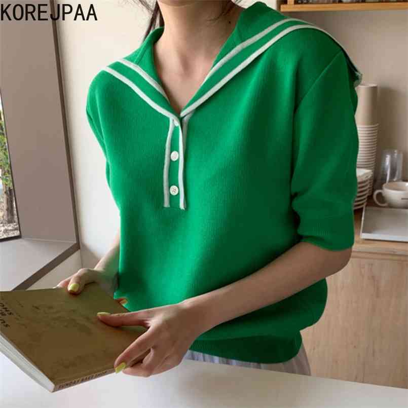 Korejpaa Women T-Shirt Summer Korea Chic Age-Reducing Navy Collar Trim Three Buttons Loose Versatile Short-Sleeved Knit Top 210708, Green
Korejpaa Women T-Shirt Summer Korea Chic Age-Reducing Navy Collar Trim Three Buttons Loose Versatile Short-Sleeved Knit Top 210708, Green