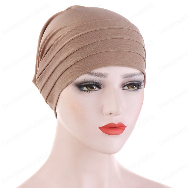 Women Stretchy Turban Hat Head Wrap Cotton Hijab Cap Solid Soft Headscarf New Fashion Muslim Scarf Muslim Turban for Women