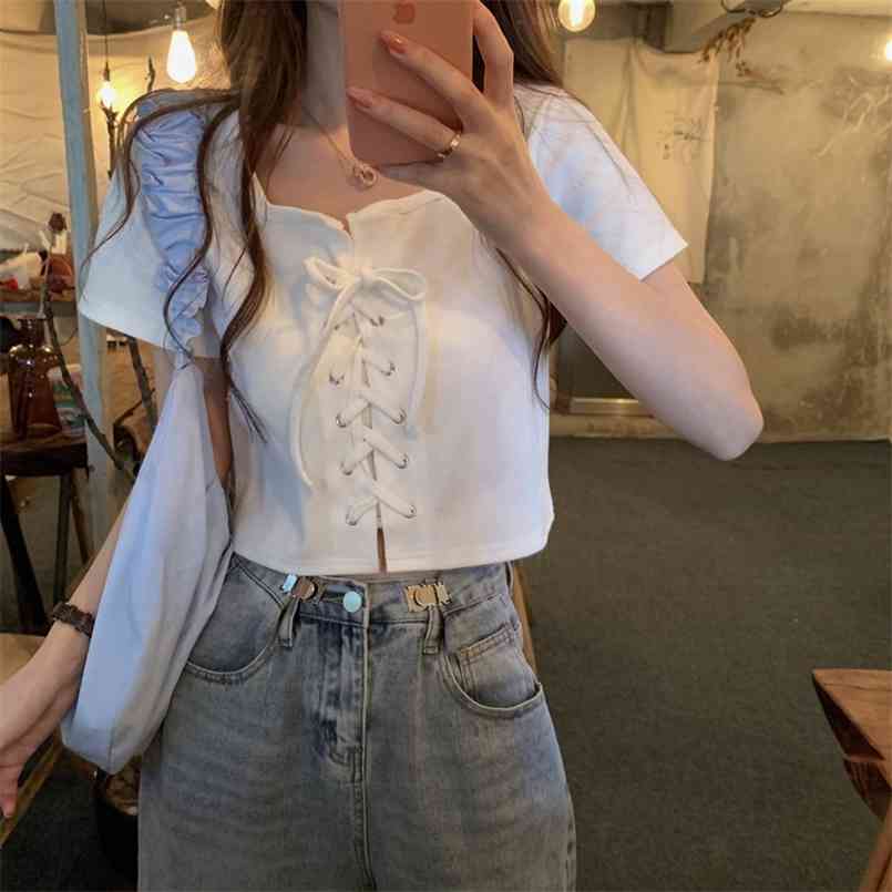 White T-shirt Female Summer All-match Lace Up Short Sleeve Navel T Shirt Women Crop Basic Top Tee Ladies Tshirt 210708
White T-shirt Female Summer All-match Lace Up Short Sleeve Navel T Shirt Women Crop Basic Top Tee Ladies Tshirt 210708