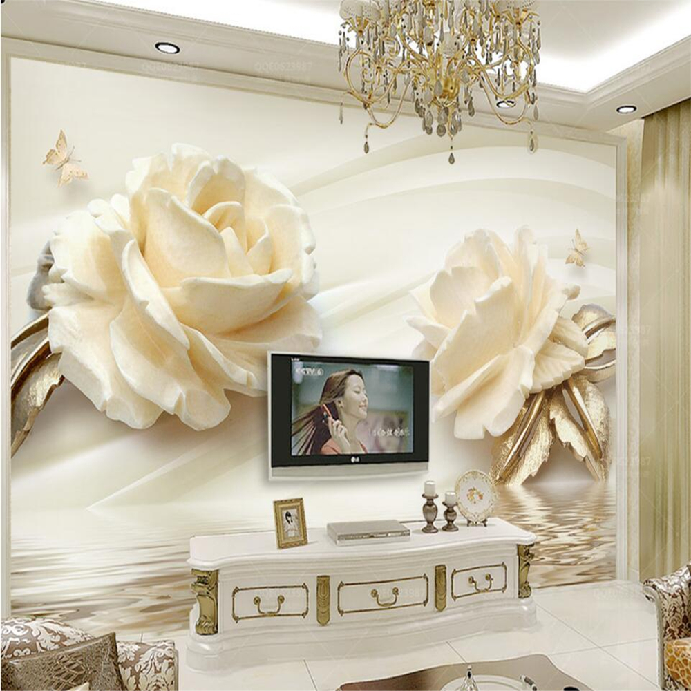 3D rose water wave reflection TV background wall custom large mural green papel de parede