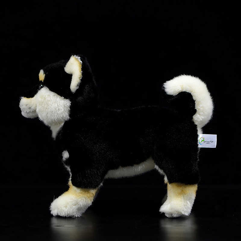 28cm Shiba Inu Real Life Plush Standing Japanese Black Dog Pet Doll Soft Lifelike Stuffed Animal Cute Kids Toys Christmas Gifts Q0