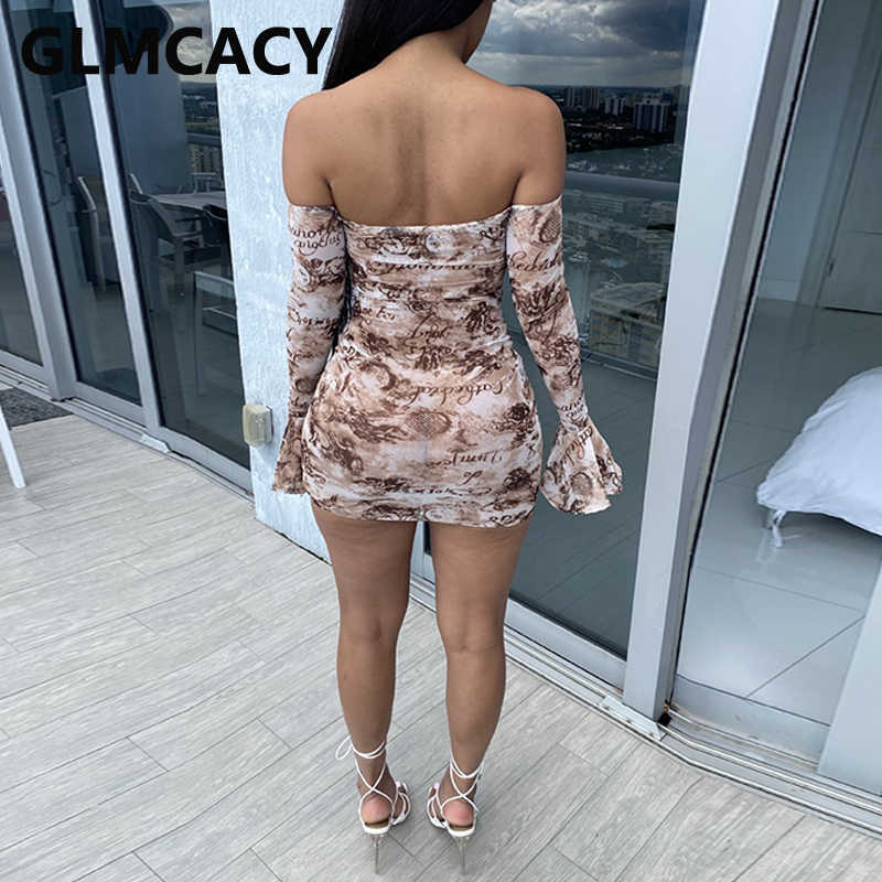 Women Flare Sleeve Off Shoulder Dress Ruched Bodycon Sweet Party Dresses 210702
