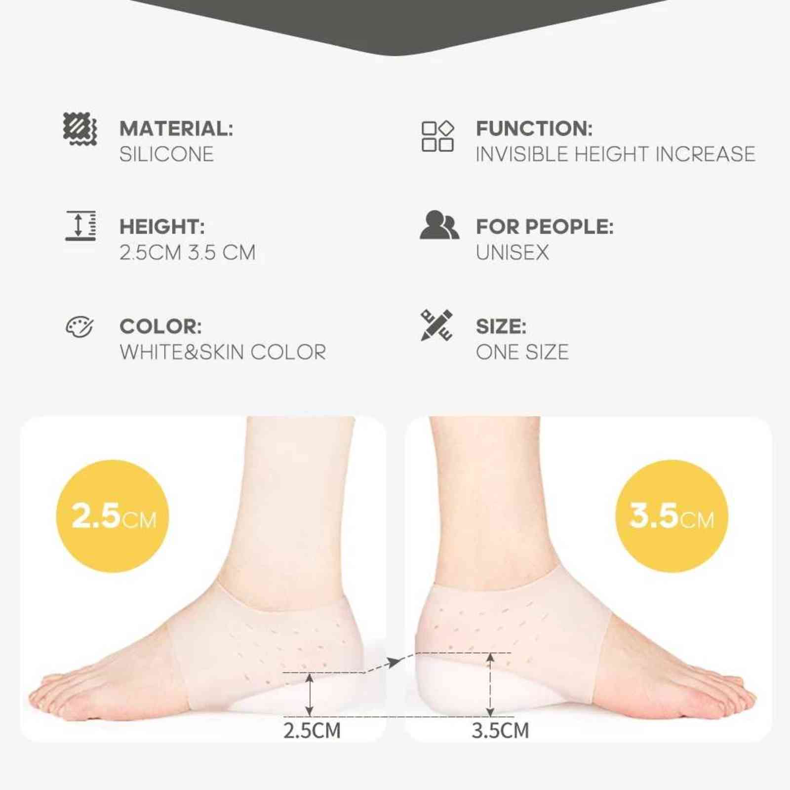 Invisible Height Increases Insole Women Men's Heel Pad Silicone Neutral Orthopedic Foot Massage Elastic Breathable Firm Insole H1106