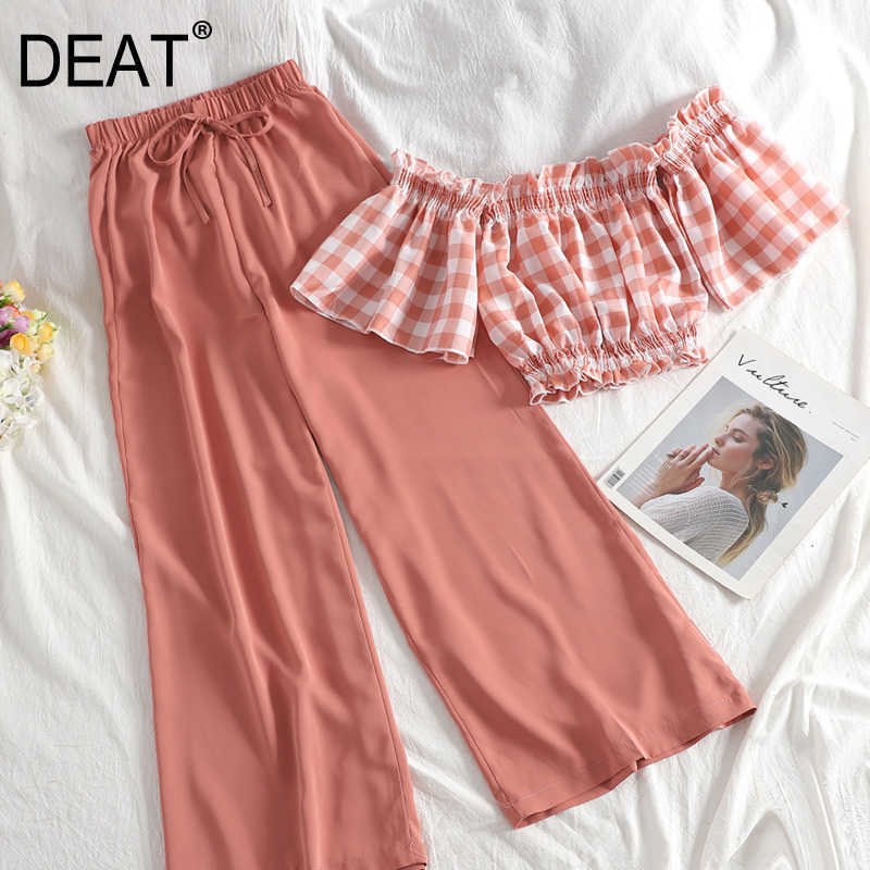 DEAT Women Long Pants Slash Neck Plaid Ruffles Two Piece Set Fashion Temperament Spring Summer 11D371 210709, Blue
DEAT Women Long Pants Slash Neck Plaid Ruffles Two Piece Set Fashion Temperament Spring Summer 11D371 210709, Blue