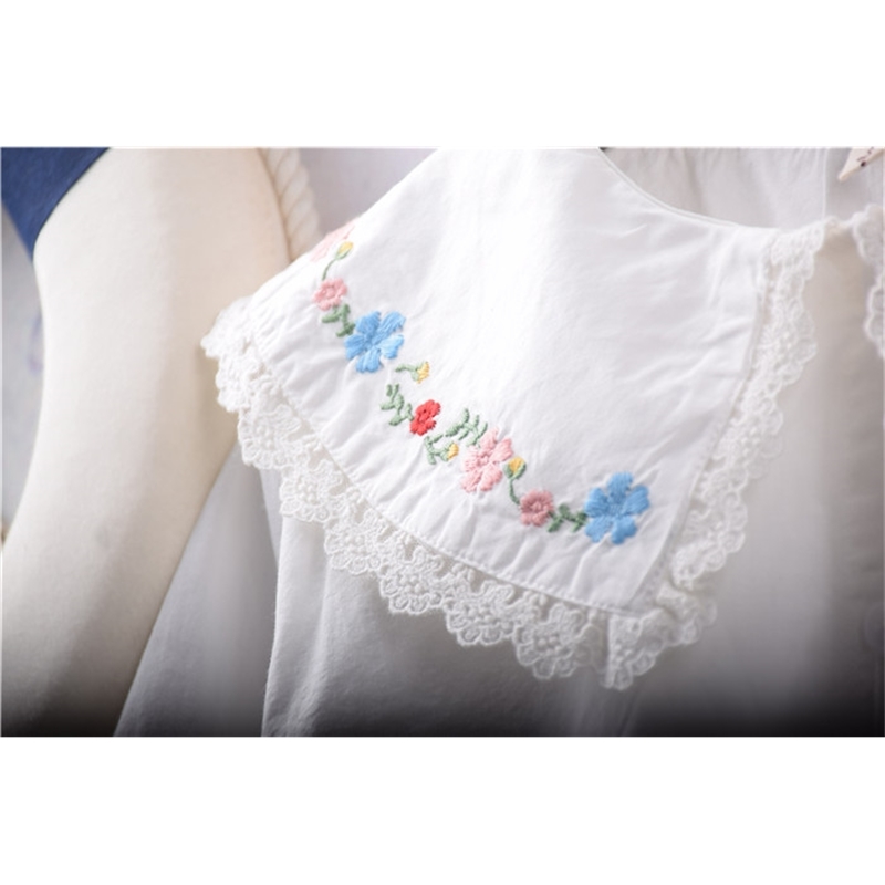 camiseta bohemia mujer white blouse women tops autumn spring Japanese style kawaii long sleeve embroidery solid shirt 210225
