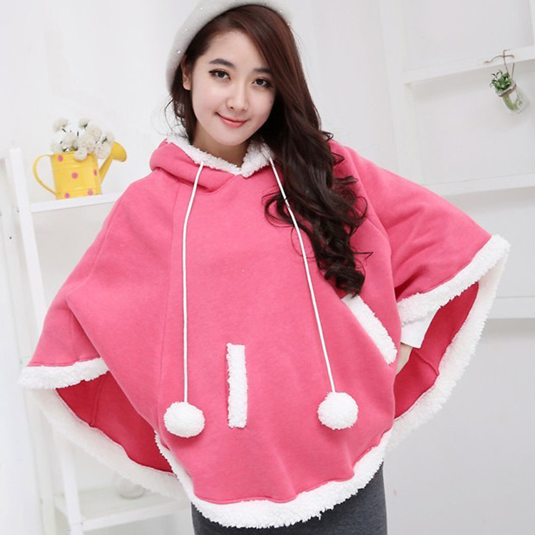 Sweet Girl Pink Cloak Cute Thick Plus Cashmere Coat Japanese Lolita Sweet Kawaii Femme Warm Hooded Pullover One Size 10 Colors 201030