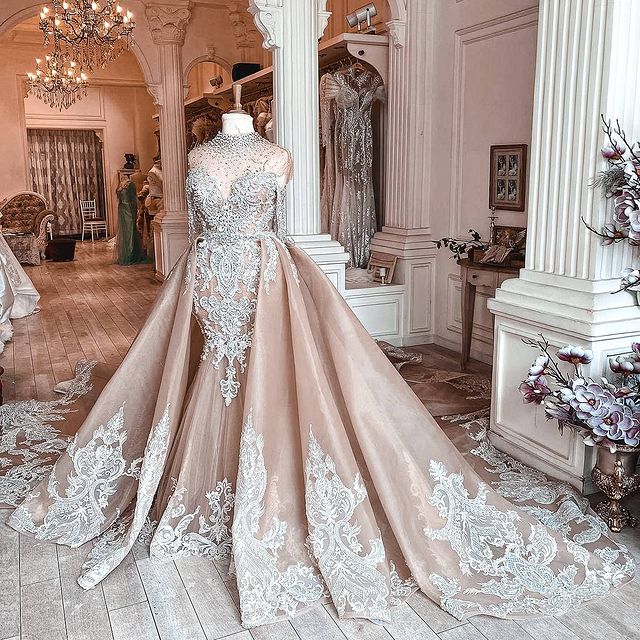 2021 Plus Size Arabic Aso Ebi Luxurious Crystals Mermaid Wedding Dresses Lace Beaded Bridal Dresses Illusion Sheer Neck Wedding Gowns ZJ205