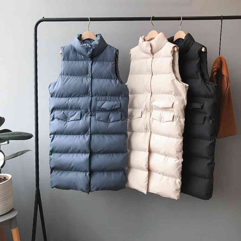 Women Winter Vest Coat Stand Collar Long Warm Tops Chaleco Mujer Gilet Casaco Feminino 210909wtt