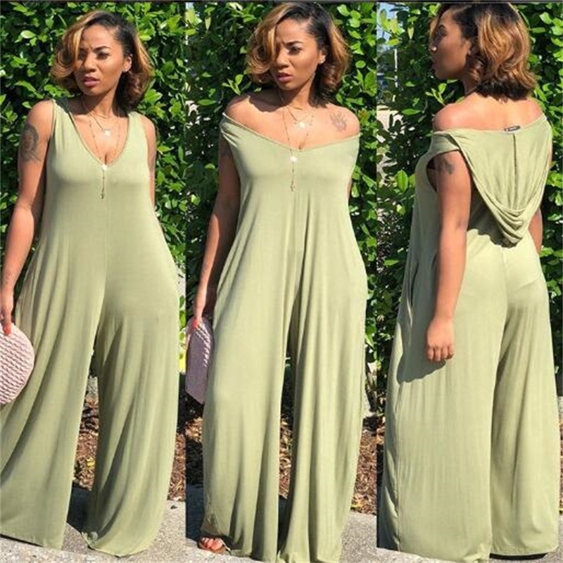 Plus Size Beach Style Romper Women Jumpsuit Formal Sleeveless Long Loose Overalls Wide Leg Long Pants Playsuit DW503 201007