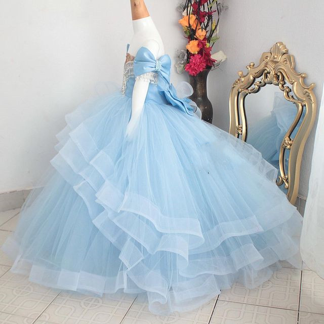 Crystals Beaded Flower Girl Dresses Ball Gown Tulle Little Girl Wedding Dresses Cheap Communion Pageant Dresses Gowns ZJ756