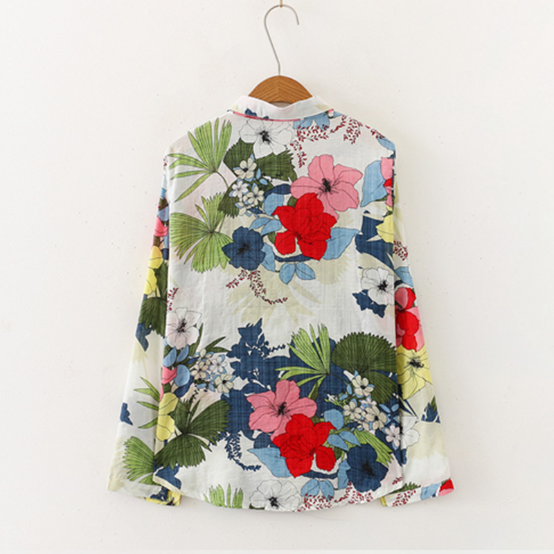 summer cotton Hawaii shirts 3colors floral Women Blouses Long Sleeve Shirt Camisas Femininas Female Tops Fashion Shirt 210225