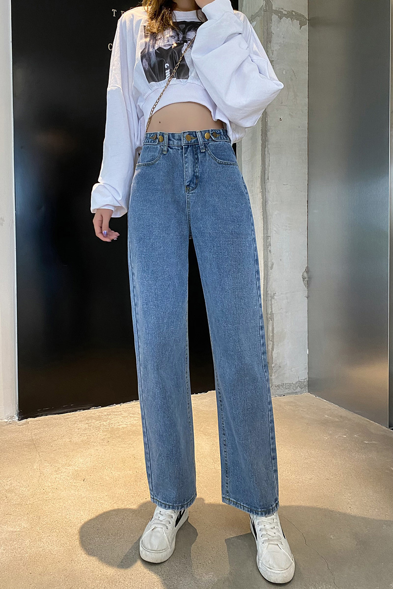 High-waisted straight-leg jeans women new Korean version loose and thin, high-fashion all-match drape wide-leg pants 210222