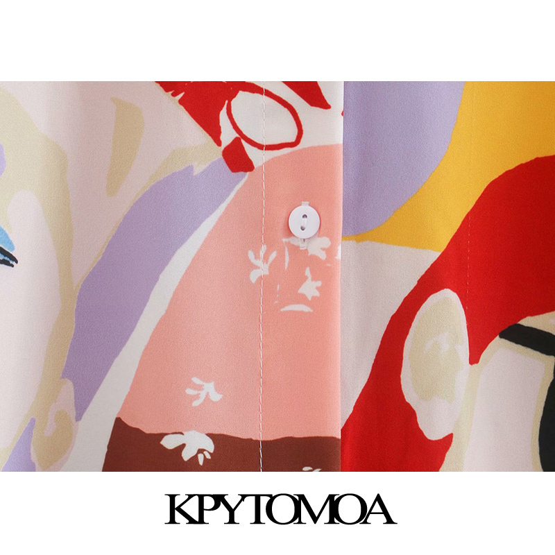 KPYTOMOA Women Fashion Character Print Loose Blouses Vintage Long Sleeve Button-up Female Shirts Chic Tops 210225
