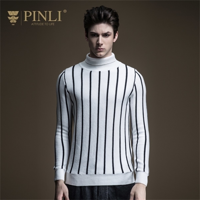 Pinli Winter New Discount Clearance Slim Striped Turtleneck Pullovers Wool Color Block Warm Casual Men Long Sleeve Sweater 201022