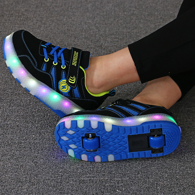 Size 28-40 Children LED Sneakers on Double Wheels for Kids Boys Luminous Roller Skate Shoes Girls Glowing Wheel Shoes with Light, Black
Size 28-40 Children LED Sneakers on Double Wheels for Kids Boys Luminous Roller Skate Shoes Girls Glowing Wheel Shoes with Light, Black