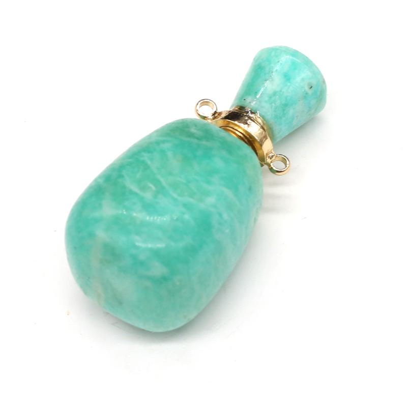 Charms Natural Stone Perfume Bottle Pendants Exquisite Amazonite Essential Oil Diffuser Pendant For Jewelry Making Necklace Accessory, Bronze;silver