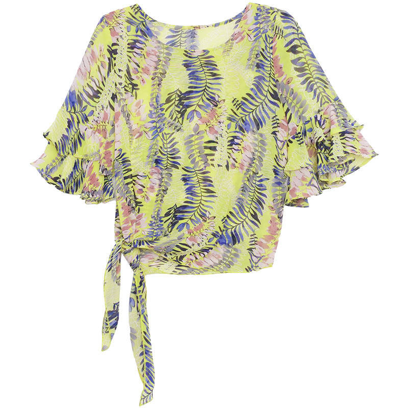 Bohemian Style Women Summer Chiffon Blouses Shirts Lady Casual Short Flare Sleeve O-Neck Blusas Tops DF2853 210225