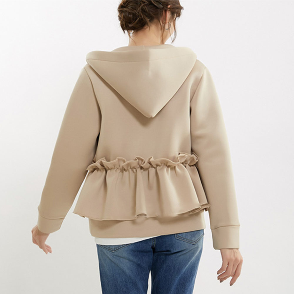 casual women slim tops autumn korean fashion ruffle hooded long sleeve street beat outerwear coat jacket 201212