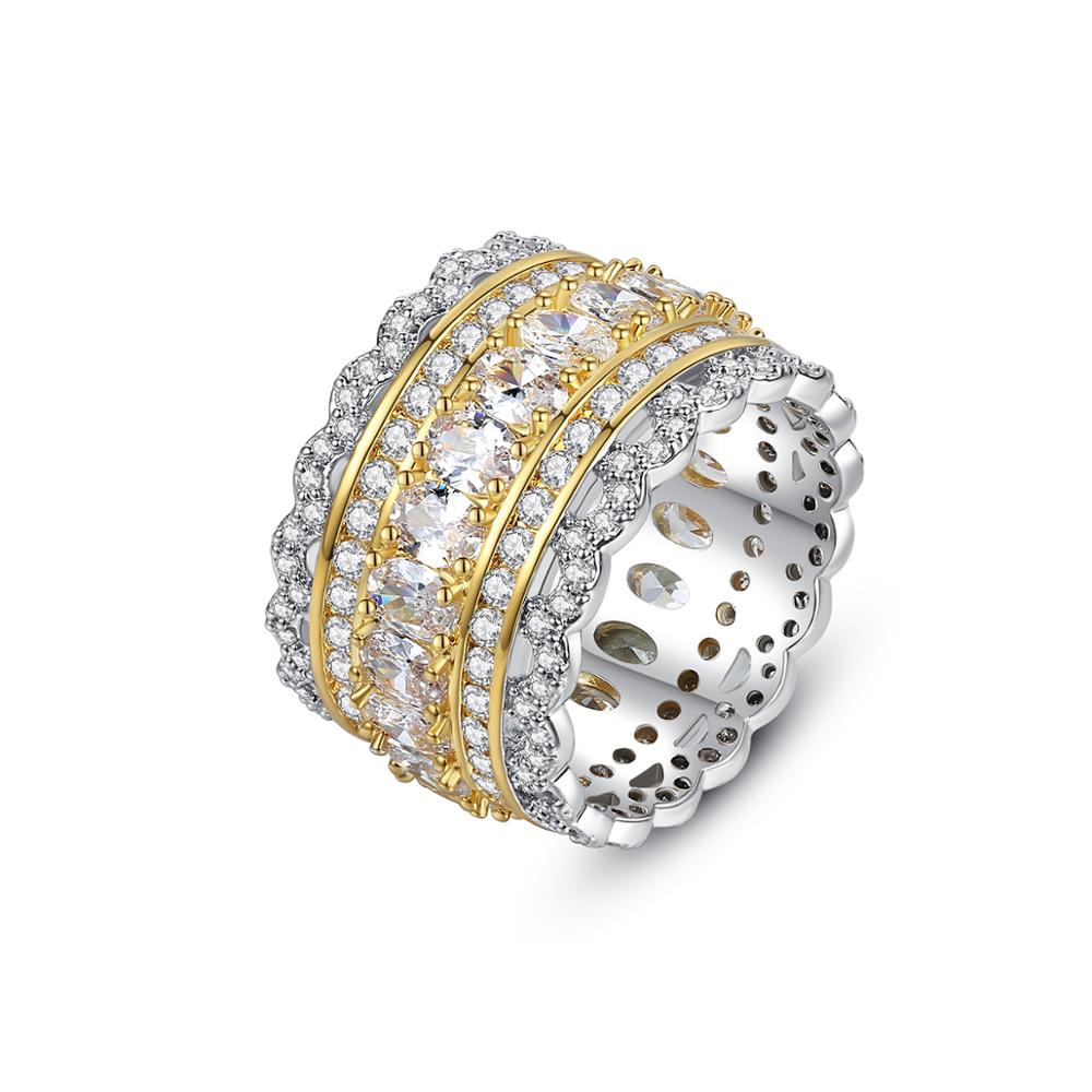 New Fashion Rows Solitaire Finger Ring Copper charm Real Gold Plated Cubic cubic zirconia Two Tone Iced Out Fashion hip hop miami street rapper jewelr