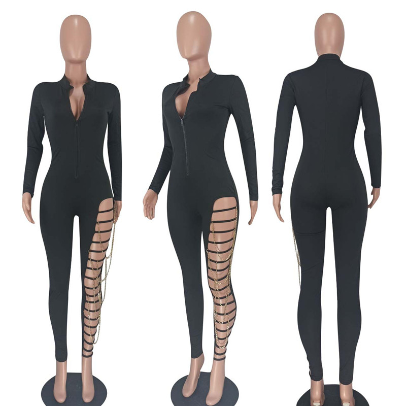Sexy Night Club Jumpsuits for Women Hollow Out Rompers 2XL Fashion chains Bodycon Bodysuits Party see through clubwear Skinny Overalls Wholesale Items