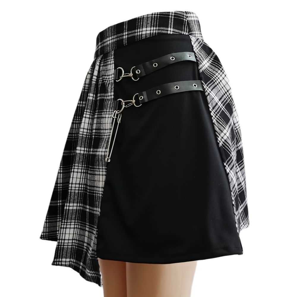 YBYR Harajuku Pleated Skirt Women's Gothic Irregular A-line High Waist Plaid s Punk Sexy Clubwear Loose Mini XS-4XL 210619