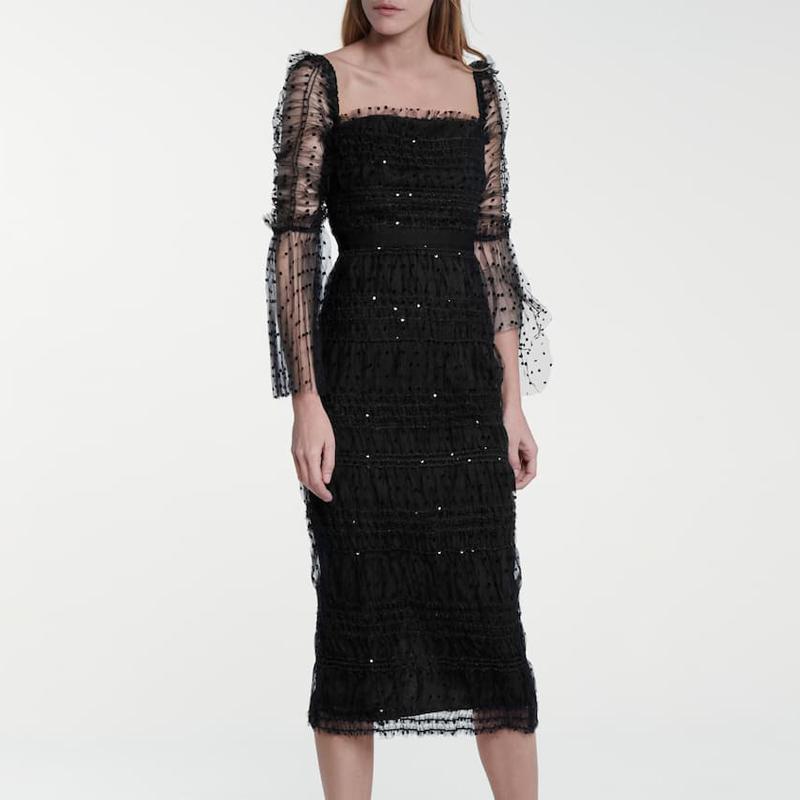 Casual Dresses JSXDHK 2021 Runway Designer Spring Party Fashion Women Mesh Wave Point Square Collar Bodycon Flare Sleeve Midi Dress, Black
Casual Dresses JSXDHK 2021 Runway Designer Spring Party Fashion Women Mesh Wave Point Square Collar Bodycon Flare Sleeve Midi Dress, Black