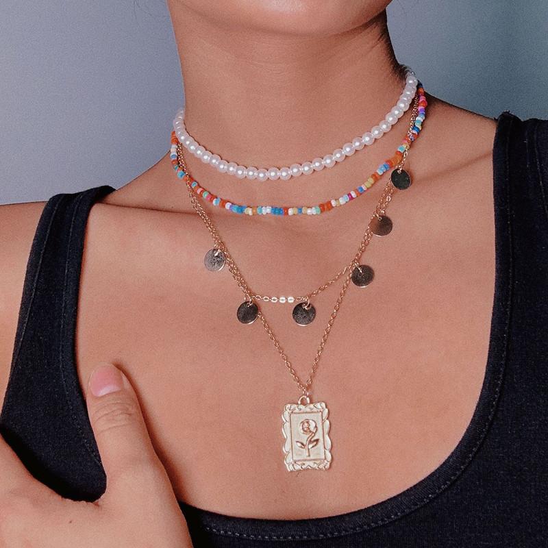 Chains Bohemia Colorful Beaded Multilayer Imitation Pearl Metal Chain Necklace For Women Butterfly Flower Pendant Jewelry Gift, Silver
Chains Bohemia Colorful Beaded Multilayer Imitation Pearl Metal Chain Necklace For Women Butterfly Flower Pendant Jewelry Gift, Silver