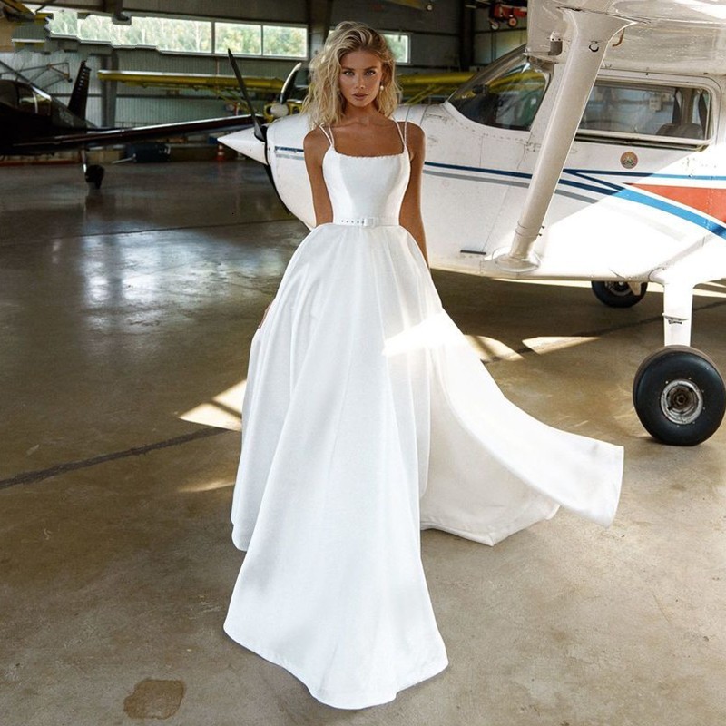 New Simple Satin Wedding Es 2021 Spaghetti Beaded Corset Back A-line Country Boho Bridal Gowns Sweep Train Robe De Mariee 6x3b, White
New Simple Satin Wedding Es 2021 Spaghetti Beaded Corset Back A-line Country Boho Bridal Gowns Sweep Train Robe De Mariee 6x3b, White
