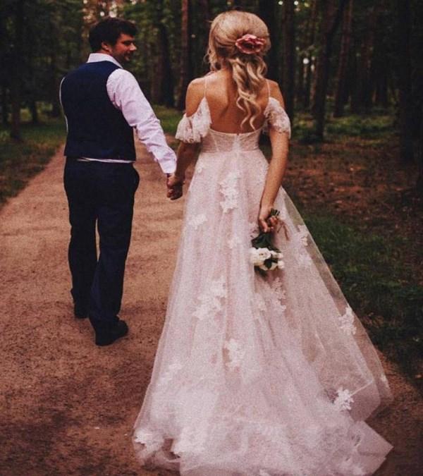 Country Dresses Lace Off the Shoulder Spaghetti Straps Custom Made Sweep Train Beach Wedding Gown Plus Size Vestidos De Novia