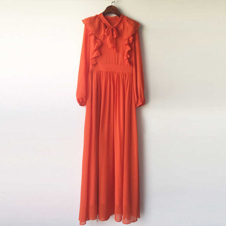 Spring and Summer Fashion V-neck Lace Lotus Leaf Wood Ear Dress Elegant Temperament Lantern Sleeve Long Female 210615