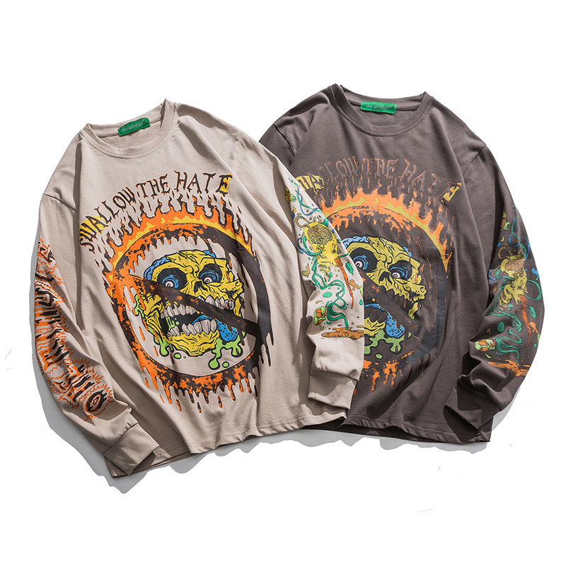 Aolamegs Hip Hop Sweatshirt Colorful Cartoon Demon Print Pullover Cotton Cozy Retro High Street Hipster Hoodie Streetwear Autumn 201020