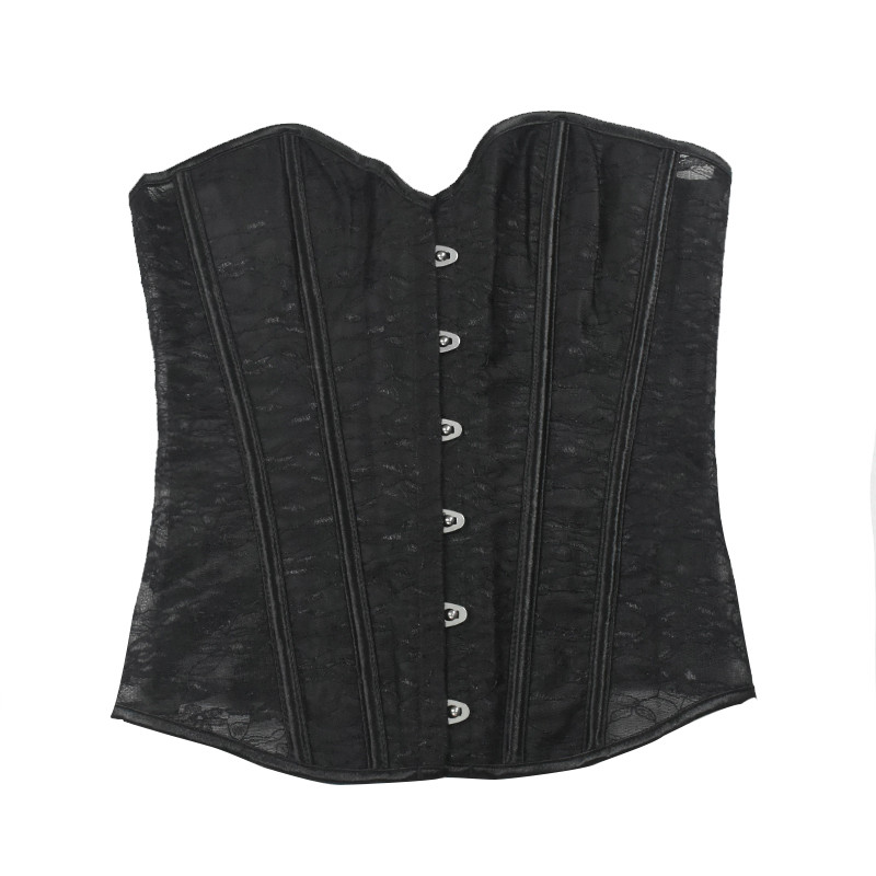 Women Lace and Mesh Overbust Lace-up Bustier Corset Fashion Steampunk Gothic Corselet Plastic Boned XS-3XL White Bridal Gorset