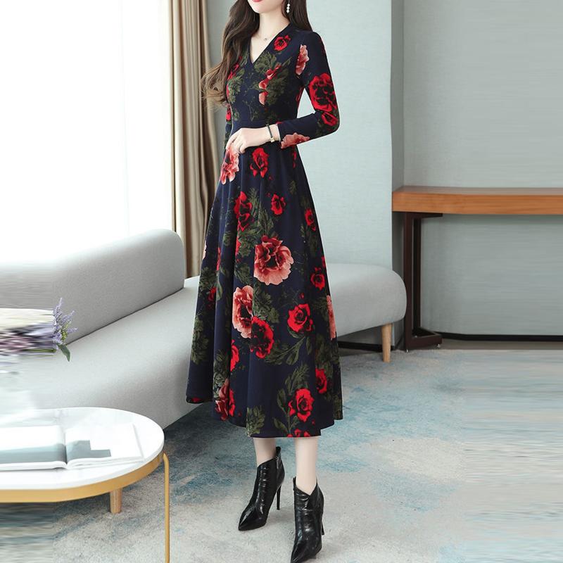Casual Dresses Spring Woman Dress Floral Printing Lady V-neck Long Sleeve Knee Length Plus Size For Women Party Vestidos, Black
Casual Dresses Spring Woman Dress Floral Printing Lady V-neck Long Sleeve Knee Length Plus Size For Women Party Vestidos, Black