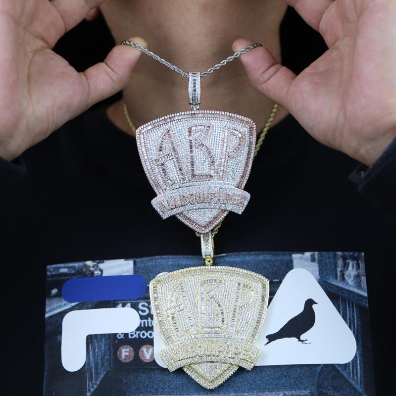 Iced Out Full Bling Cubic Zirconia Baguette Initial Letters ABP Charm Pendant Necklace For Hip Hop Men Fashion Punk