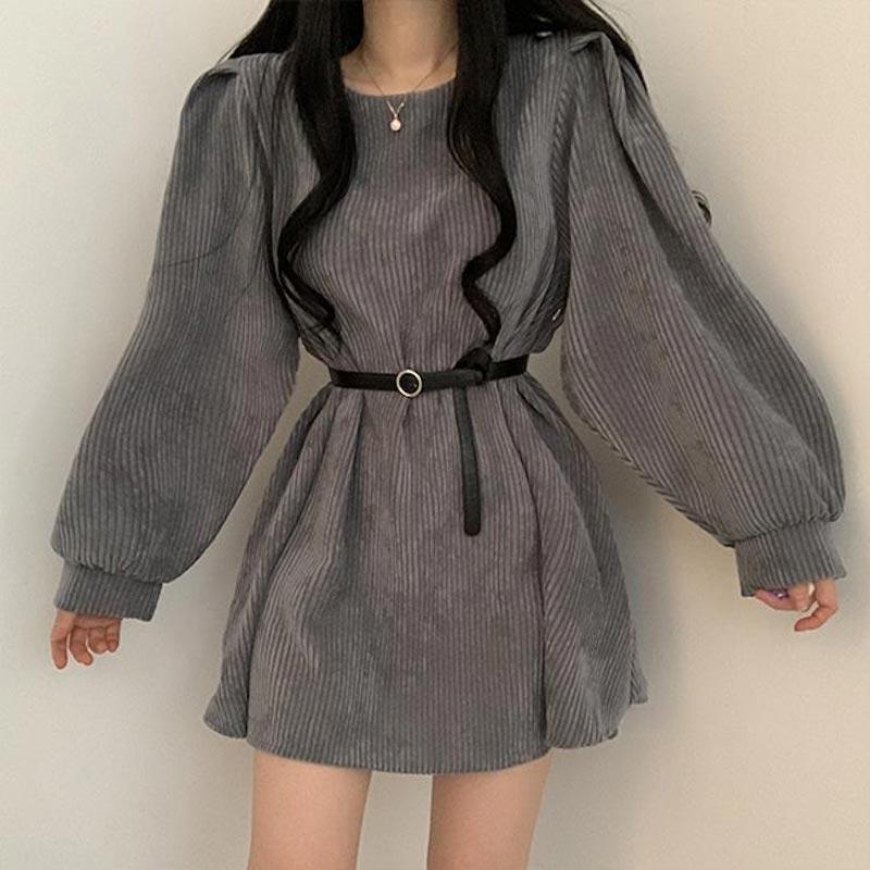 Casual Dresses Autumn Corduroy Warm Women Dress Retro Elegant Puff Sleeve Pure Color Mini Round Neck Student Campus, Gray
Casual Dresses Autumn Corduroy Warm Women Dress Retro Elegant Puff Sleeve Pure Color Mini Round Neck Student Campus, Gray