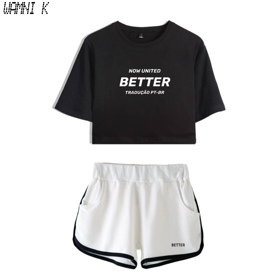 Now United - Better Album Women Two Piece Set Shortslovely T-shirt Better Now United Lyrics Harajuku Streetwear Girl Sets 210302