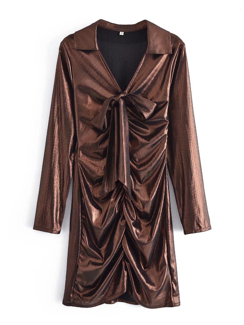 Casual Dresses Fashion Vintage Pleuche Glossy V-neck Bow Shirring Pleated Slim-fitting Pencil Women, Brown
Casual Dresses Fashion Vintage Pleuche Glossy V-neck Bow Shirring Pleated Slim-fitting Pencil Women, Brown