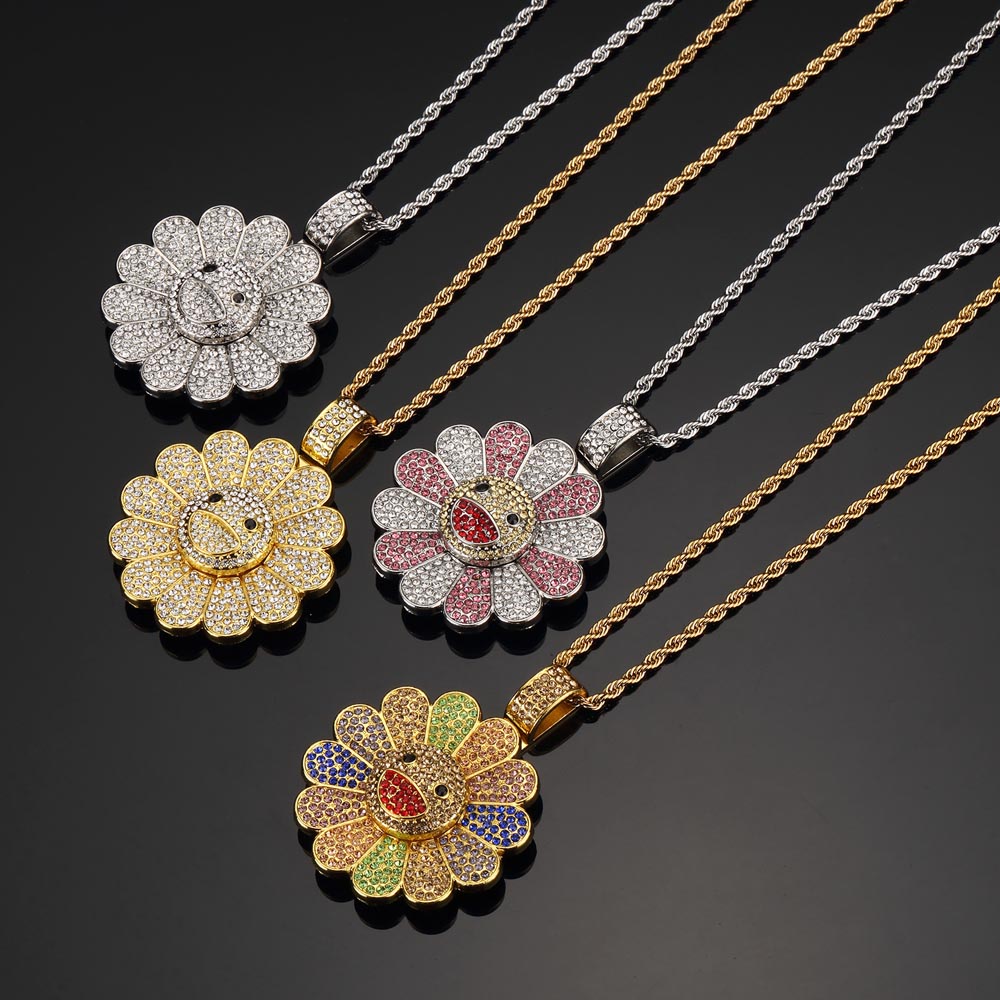 Murakami Takashi Sun Flower Pendant Shiny Cubic Zircon Multicolor Sunflower Rotating Pendant Necklace Hip Hop Iced Out Bling Men Jewelry, Silver
Murakami Takashi Sun Flower Pendant Shiny Cubic Zircon Multicolor Sunflower Rotating Pendant Necklace Hip Hop Iced Out Bling Men Jewelry, Silver