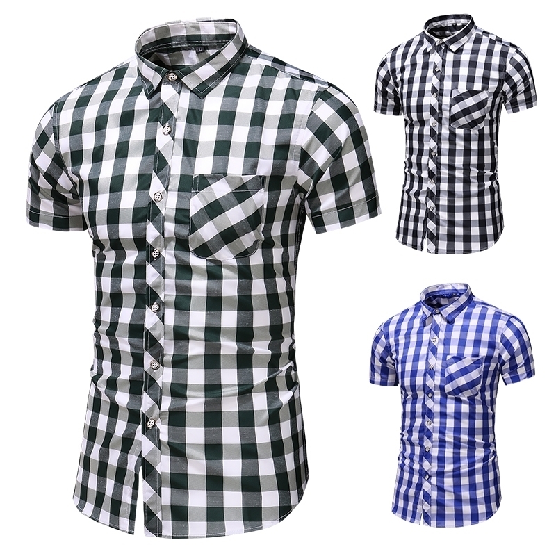 M6XL 7XL mens shirts casual slim fit hawaiian shirt men summer shirt new style plaid short sleeve men clothing shirt