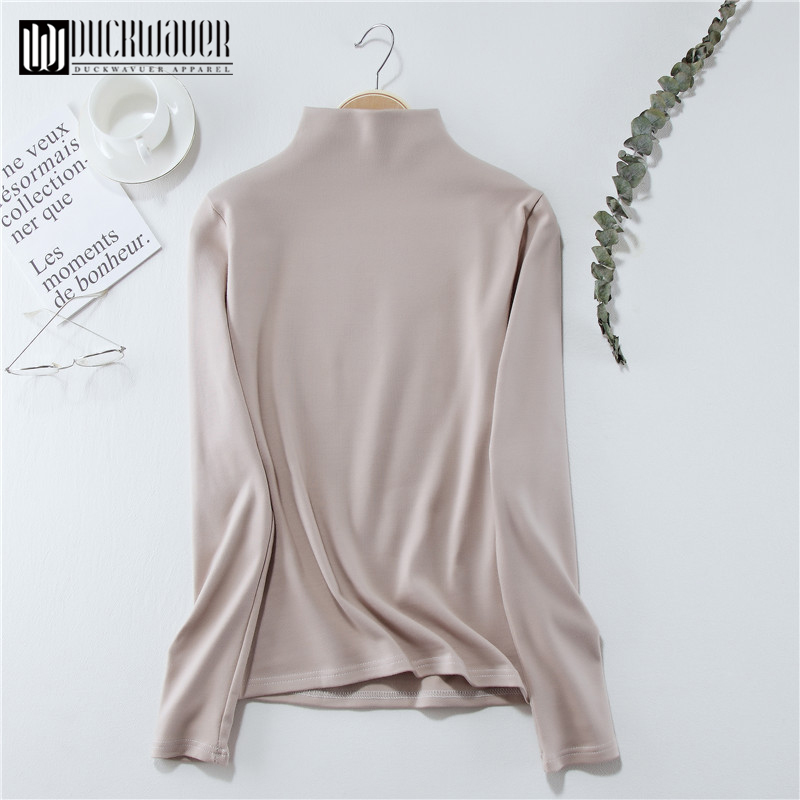 Duckwaver Autumn Women Causal Solid Loose T Shirt Long Sleeve kitted Turtleneck T-Shirts Lady Girls Basic Tee T Shirts Tops 210310