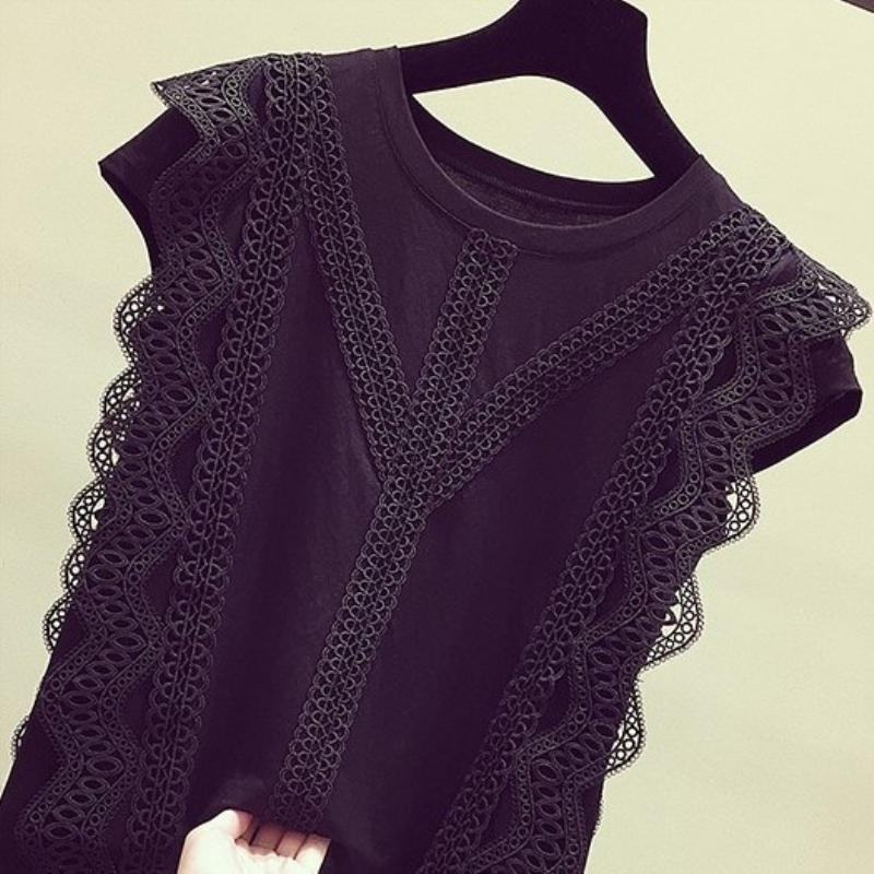Korean Summer Fashion Clothing Solid Shirt Women Blouse Womens Tops and Blouses Lace Patchwork Blusas Plus Size tops 210308