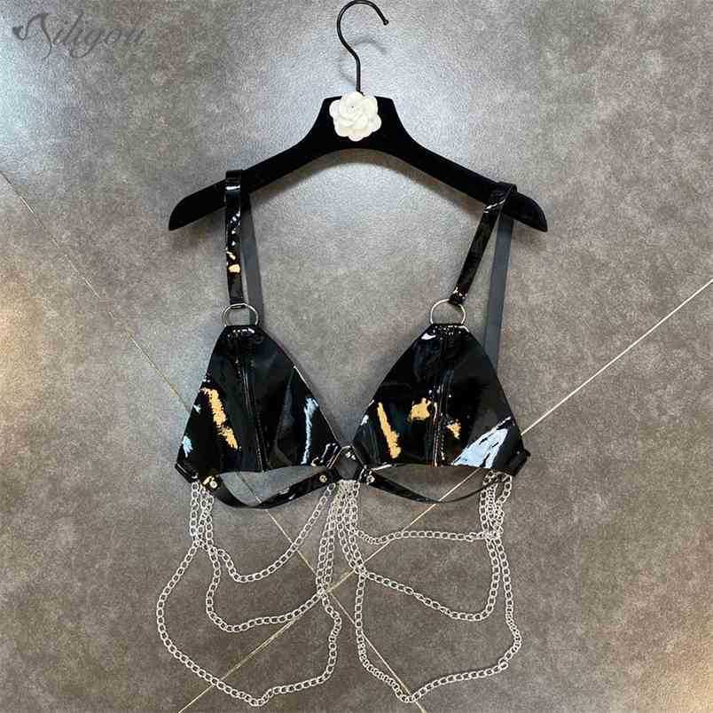 Women's Short Corset Top Spaghetti Strap Black Pu Leather Crop Chain Halter PU Sexy Tank 210525
Women's Short Corset Top Spaghetti Strap Black Pu Leather Crop Chain Halter PU Sexy Tank 210525