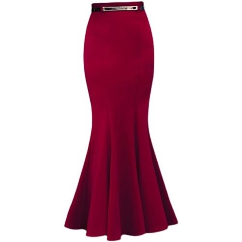 Autumn Winter package hip Vintage Long Mermaid Skirt Women Elegant office lady trumpet Skirts With Free Belt plus size 3XL 210621