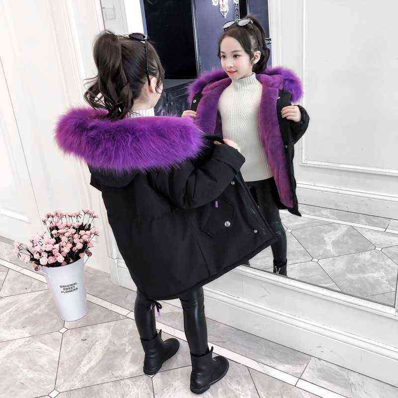 Girls Winter Coat Child Mid Length Thick Jacket and Velvet Cotton Kids Hooded Warm Outerwear Clothes for 12 Year 211222