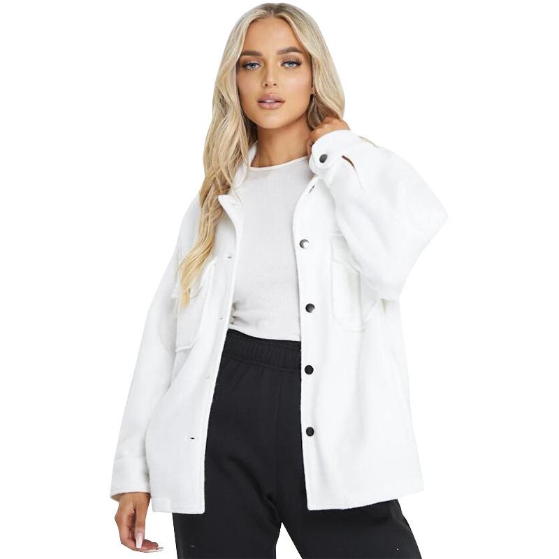 Purple Demi-Season Solid Jacket Shirt Pockets Coat With Buttons Female Autumn Ladies Black Trend Overcoat Black Turn-down Collar