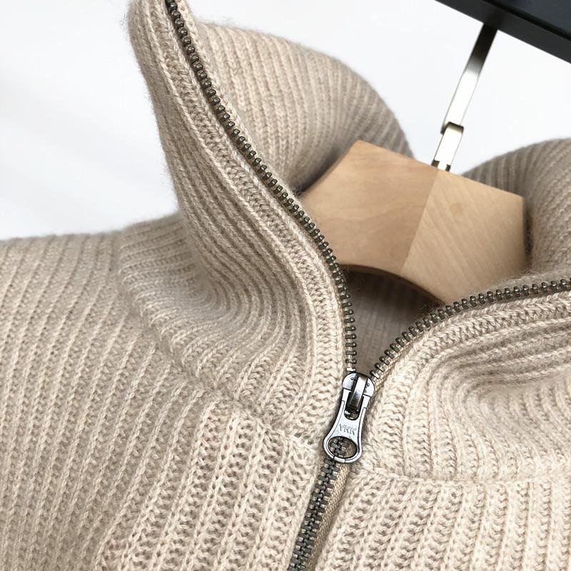 BC autumn winter new sweater women's cardigan zipper stand collar long sleeve Real Silk Pocket nail bead cashmere knitted coat