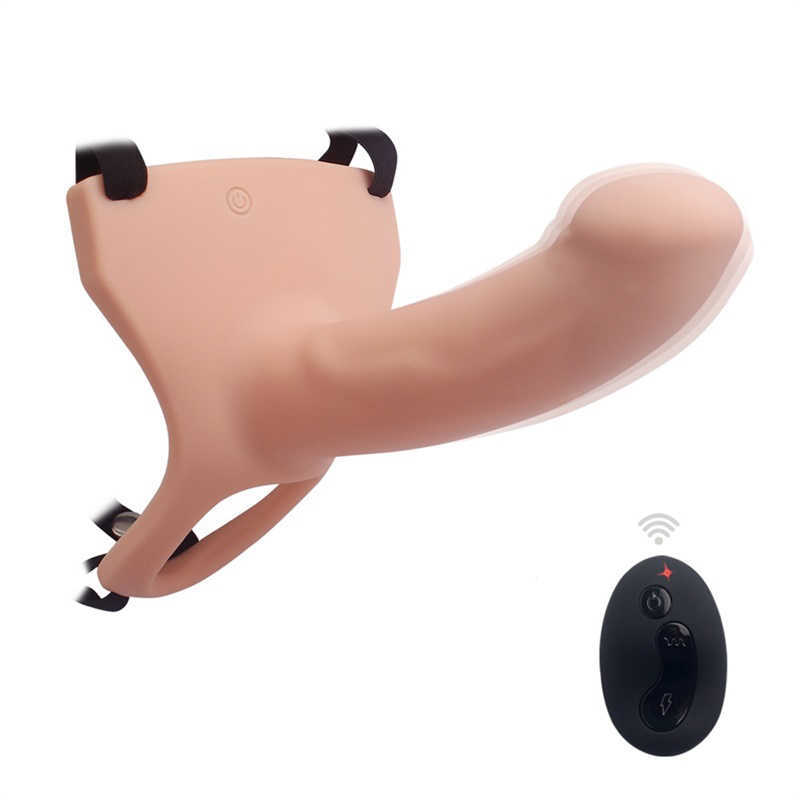 10 vitesses Télécommande Hollow Strapon Dildo Vibrateur pour hommes Big Silicone mâle Sangle d'extension de pénis mâle sur gode avec harnais Y201