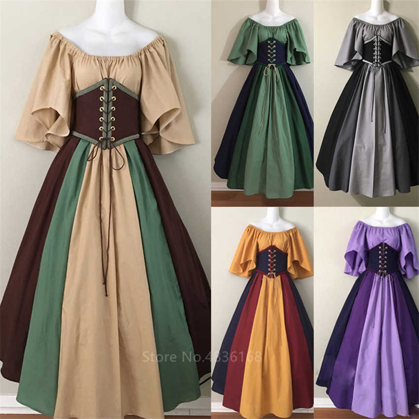 

Palace Medieval Costume Women Halloween Dress Vintage Victoria 2PCS Vintage Carnival Party Long Robe Cosplay Fancy Clothing Y0903, Packing bag