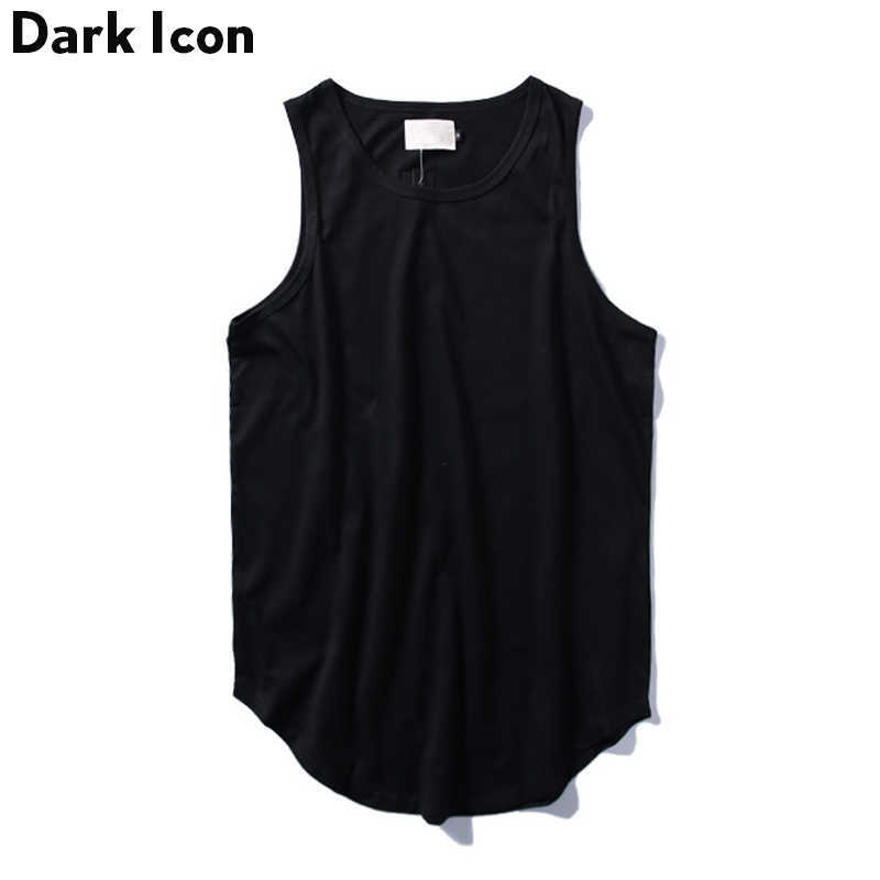 Solid Color Curved Hem Longline Tank Tops Men Summer Blank Extended Hip Hop Tank Tops Elongated Tank Top 210603