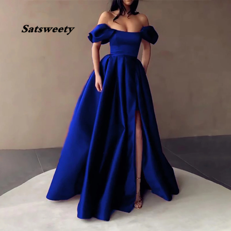 Royal Blue Satin Prom Dresses Strapless Off the Shoulder Split Evening Dresses Pleated A-Line Long Formal Gowns, Yellow
Royal Blue Satin Prom Dresses Strapless Off the Shoulder Split Evening Dresses Pleated A-Line Long Formal Gowns, Yellow